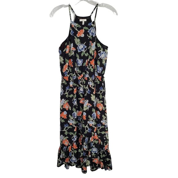 Joie Sz M Dress Deme Silk Chiffon Faux Wrap Hi Lo Flowing Midi Ruffle Hem Floral - Picture 2 of 11